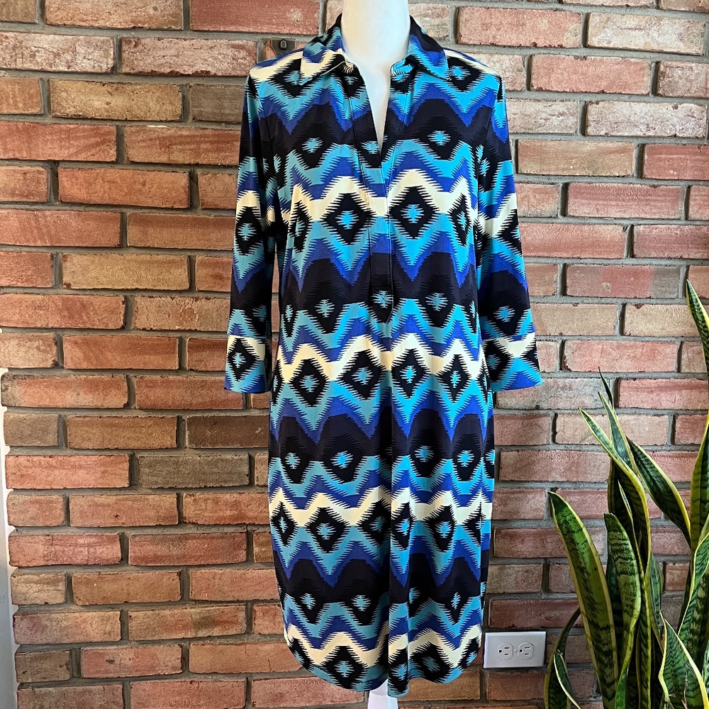 RACHEL Rachel Roy Blue, Black, and Cream Shift Dress in Size Large